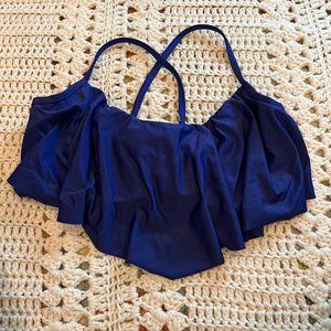 Profile Blush Triangle Ruffle Navy Blue Bikini Top Size Medium F-Cup
